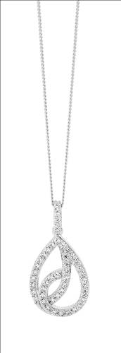 Ellani S/S Wh Cz Drop Oval W/ Design Pendant - With 45Cm Chain