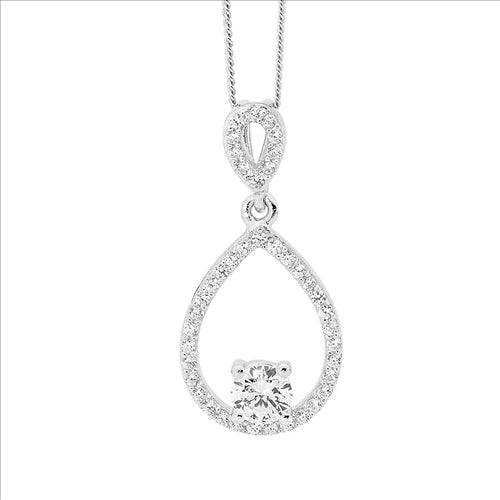 ELANI SS WH CZ Dble Open Tear w/ 5mm WH CZ Earrings -