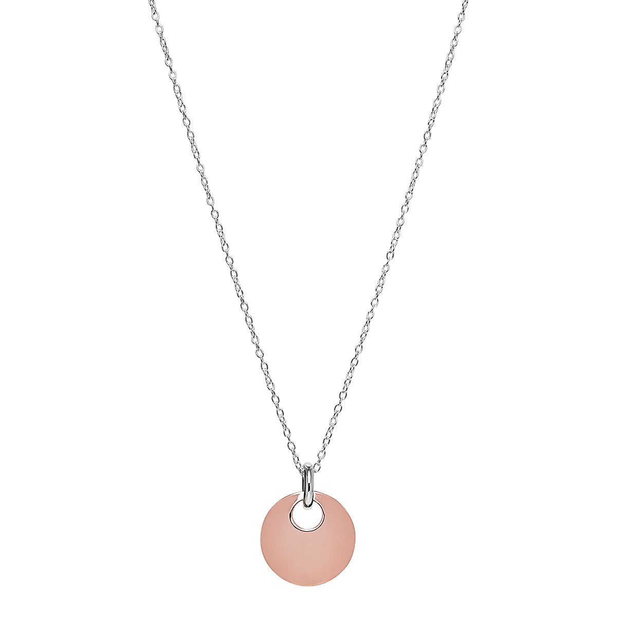 Najo 18Mm Rose Gold Plated Silver Puff Disc Pendant On Trace Chain, Antitarnish