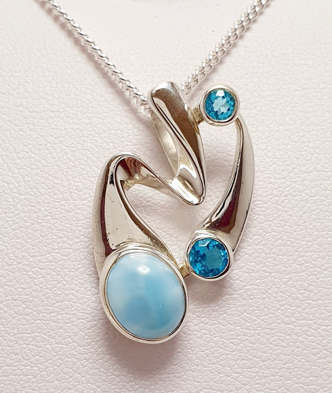Sterling Silver Larimar And Swiss Blue Topaz Pendant