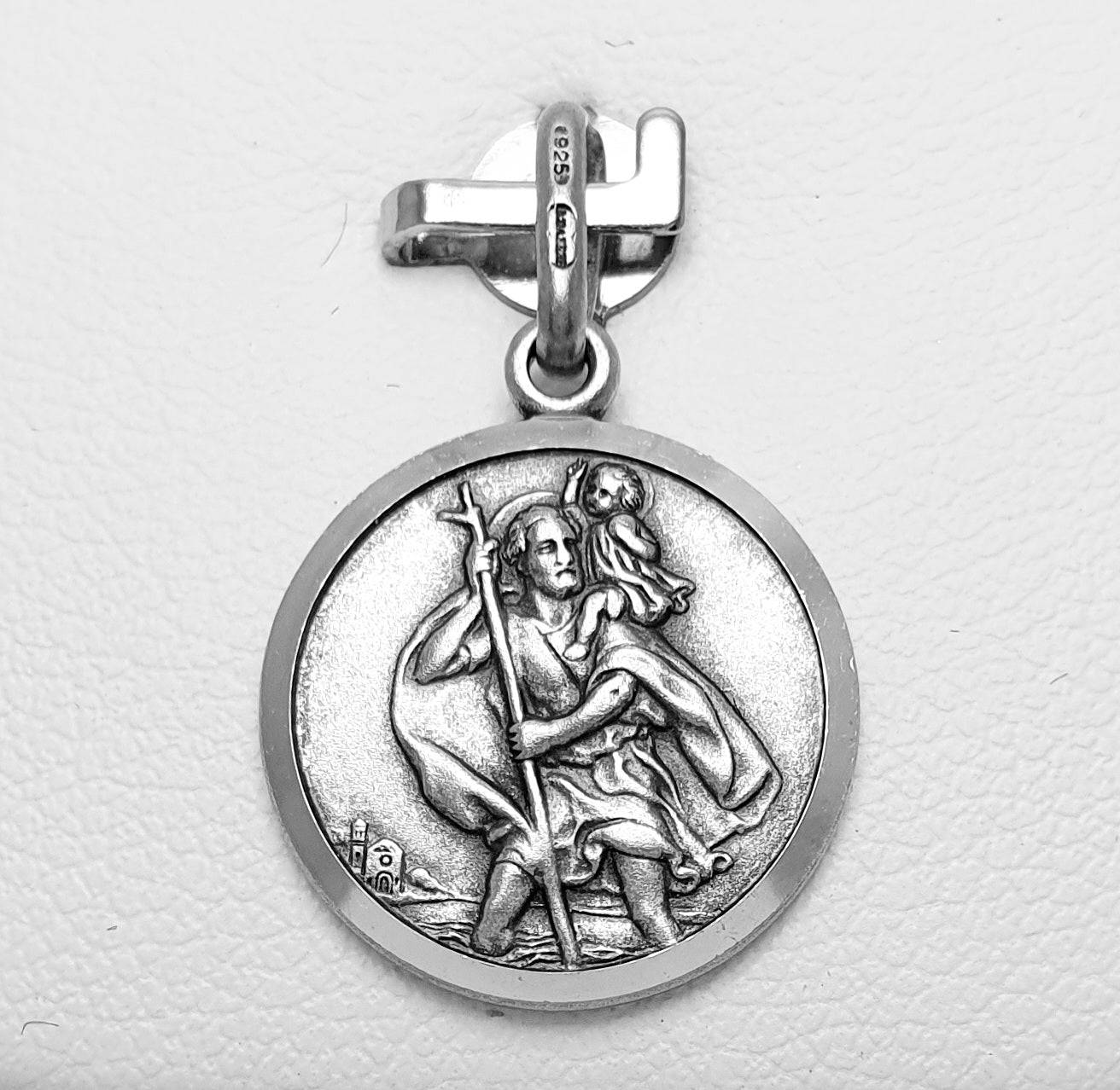 Sterling Silver Matte Finish St. Christopher Medallion. 14mm Diameter