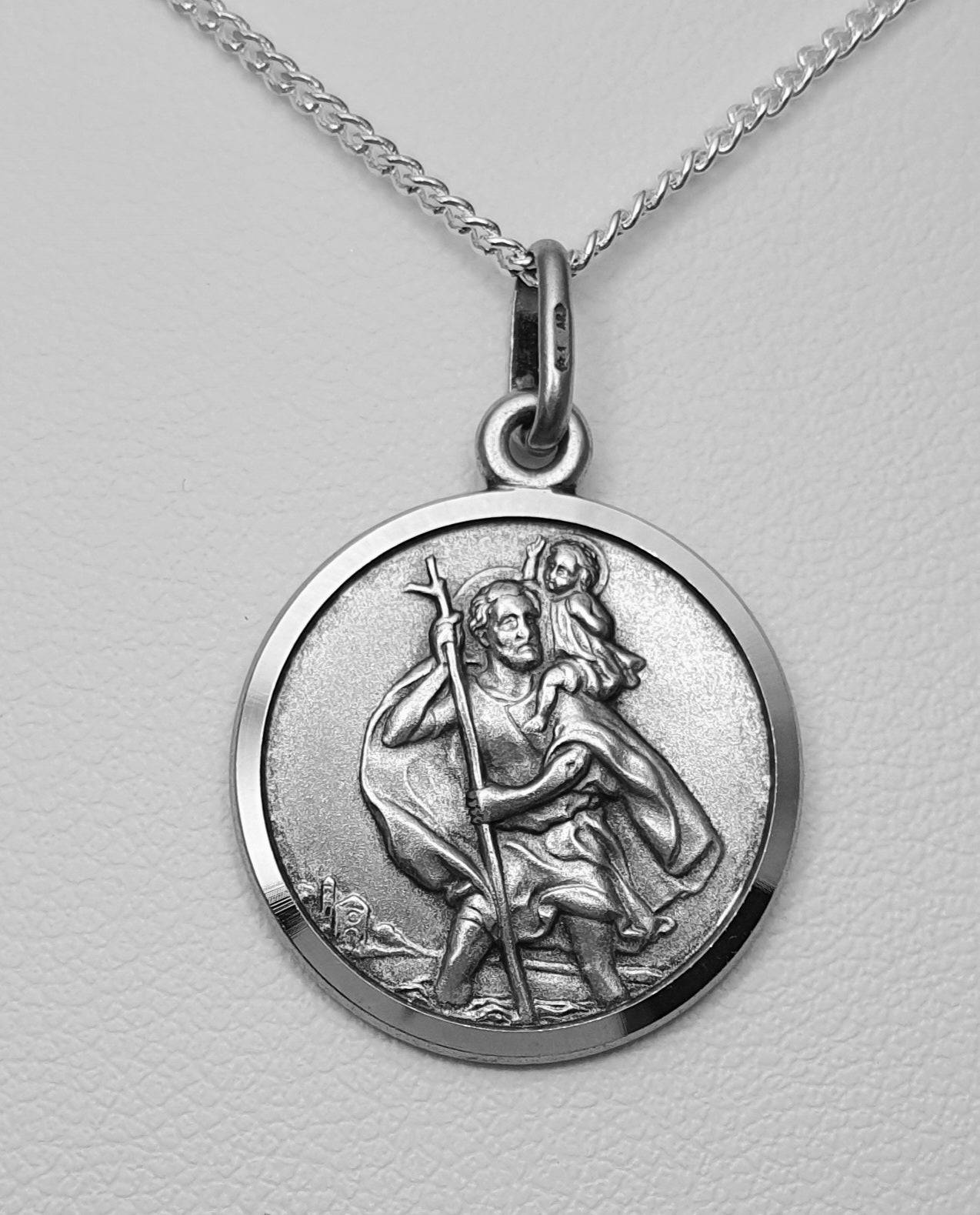 Sterling Silver Matte Finish St. Christopher Medallion. 18.5mm Diameter