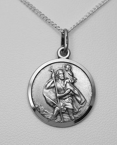 Sterling Silver Matte Finish St. Christopher Medallion. 18.5mm Diameter