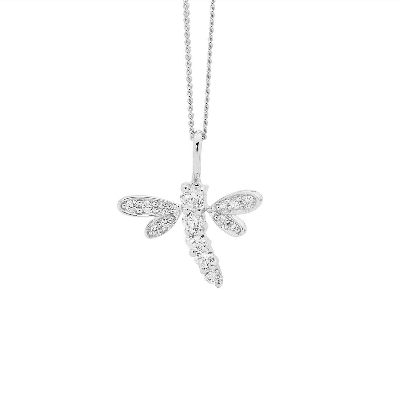 Sterling Silver Dragonfly Pendant with White CZ's