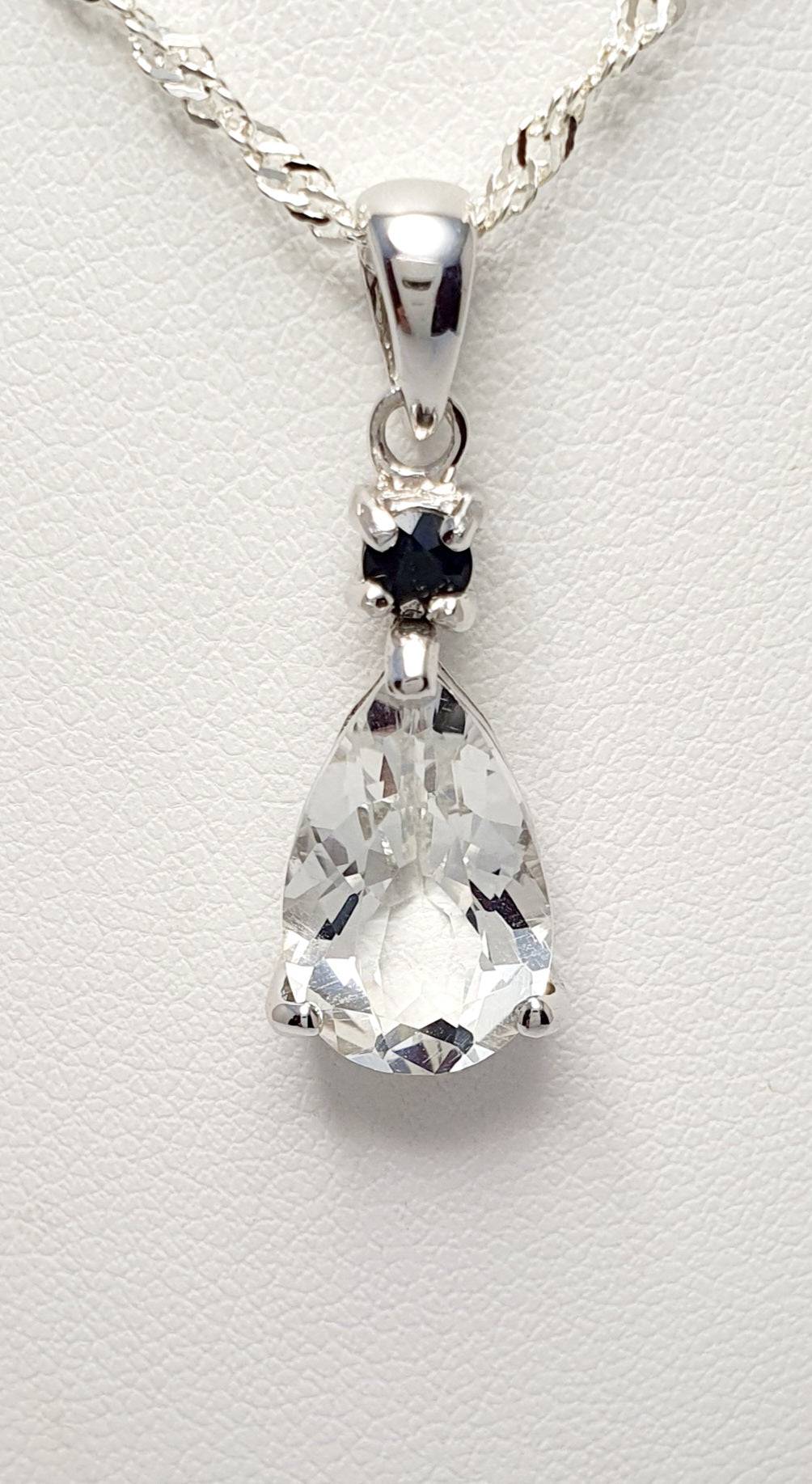 Sterling Silver White Topaz And Blue Sapphire Pendant