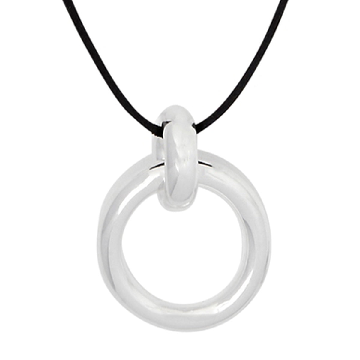 Najo 2-Loop Pendant, 6X17mm Silver Hollow Tube Hoop Hanging On Black Cord 1Mt