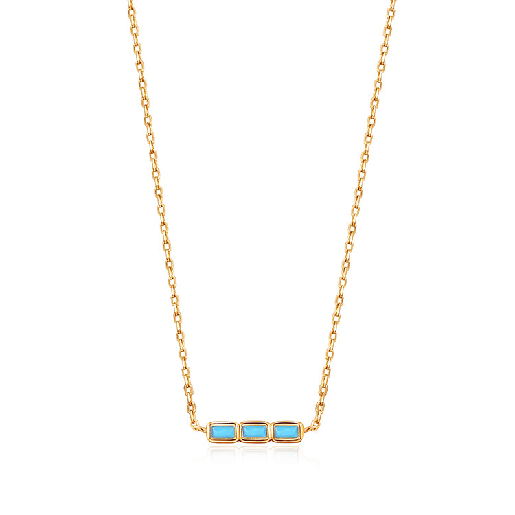 Ania Haie Sterling Silver Gold Plated Into The Blue Gld Turq Bar Necklace 40+5Cm