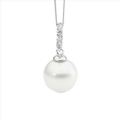 Sterling Silver Drop Pendant with Shell Based Pearl and White Cubic Zirconias