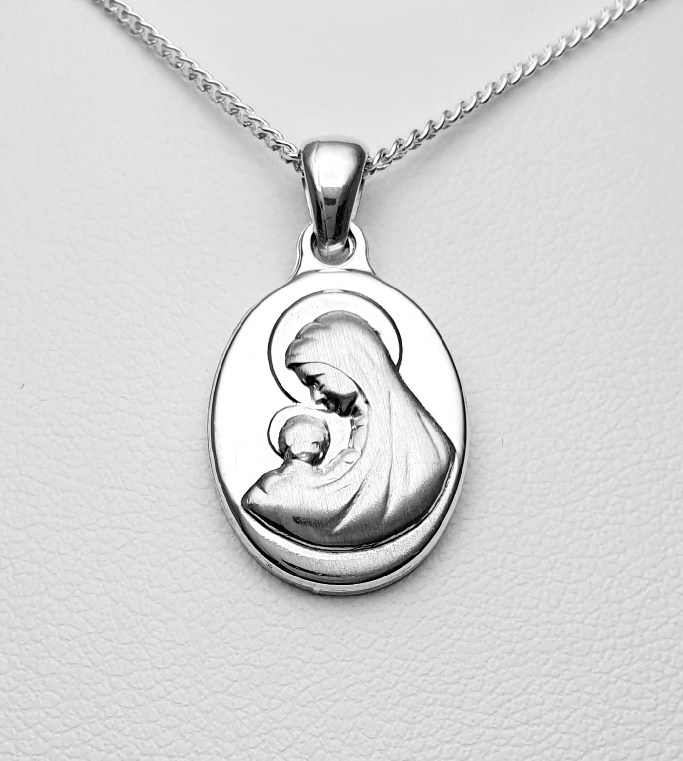 Sterling Silver Oval Mary Medallion. 17mm x 13mm