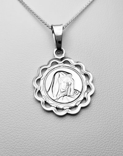 Sterling Silver Mary Medallion. 20mm Diameter