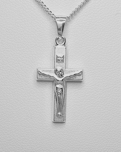 Sterling Silver Matte Finish Crucifix Pendant. 28mm From top of Bail to Bottom of Crucifix.