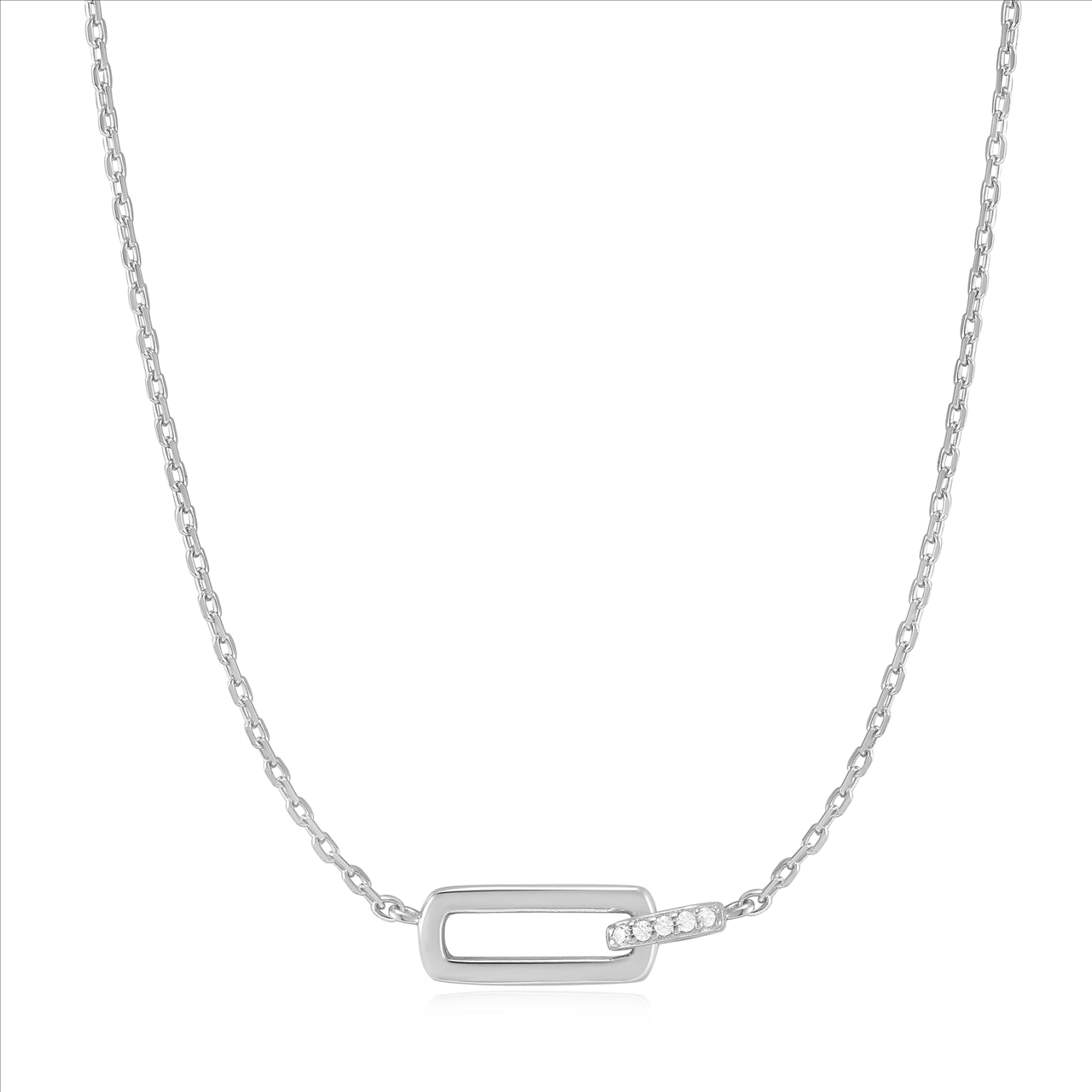 Sterling Silver 'Glam' 'Interlock' Necklace with Cubic Zirconias. 43+5cm