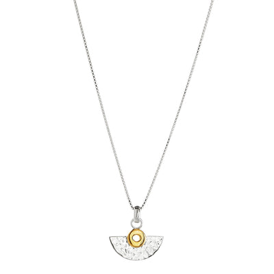 Silver, yellow gold (14k 1mc) plated fan pendant on 45cm + ext, 0.8mm round box chain