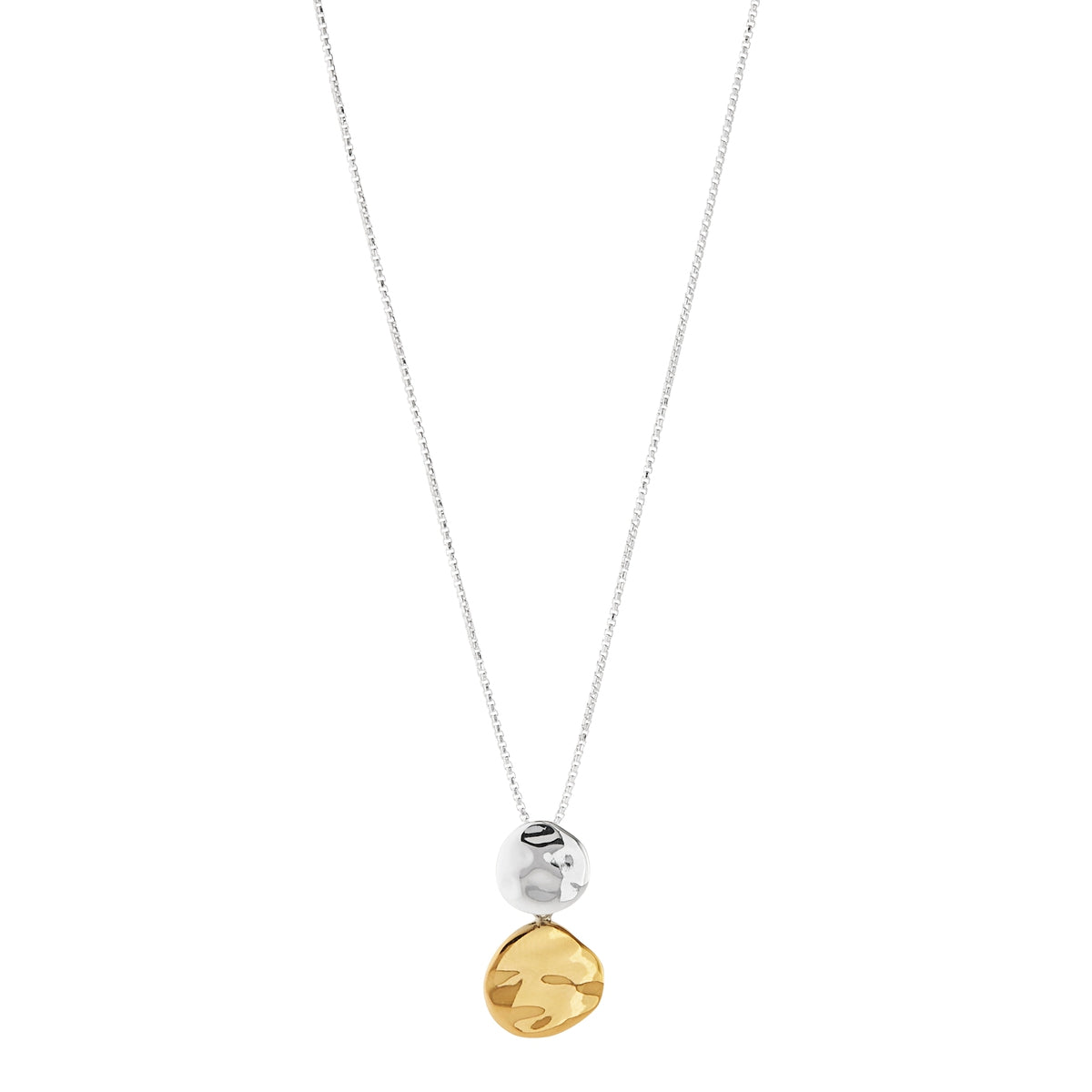 2-tone silver, yellow gold (14k 1mc) double-disk pendant on 42cm + ext, round box chain