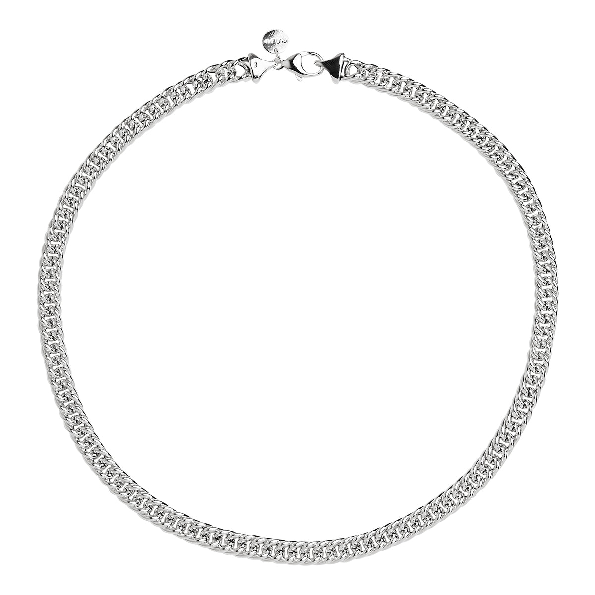 Silver Hollow-Tube Rounded Double Curb Chain Necklace With Large Parrot Clasp