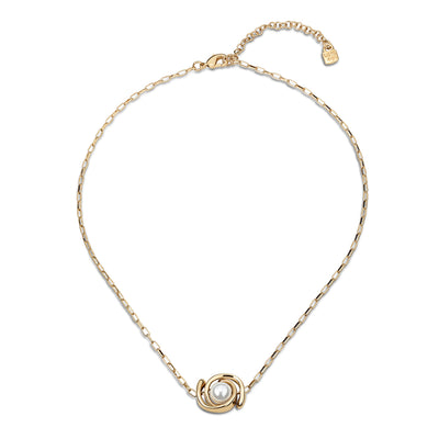 Full Pearlmoon Necklace. Gold-Plated Metal Alloy Necklace With Thin Chain, & Pearl.