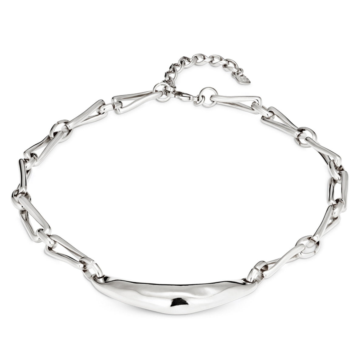 UNO SHINEONME NECKLACE. Short silver-plated metal alloy, grey faceted crystal