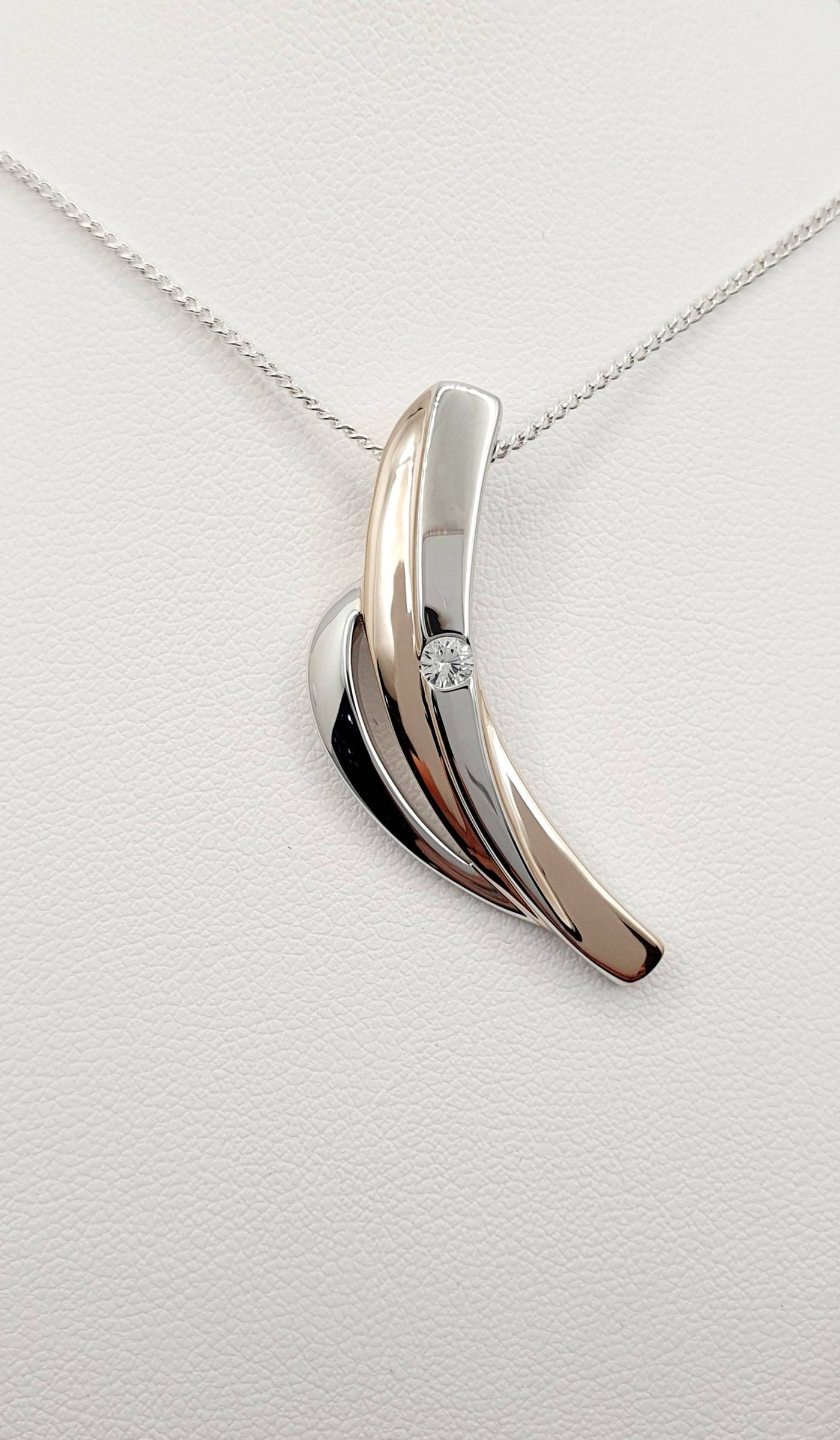Sterling Silver, Rhodium & Rose Gold Plated Pendant, Set With White Sapphire's