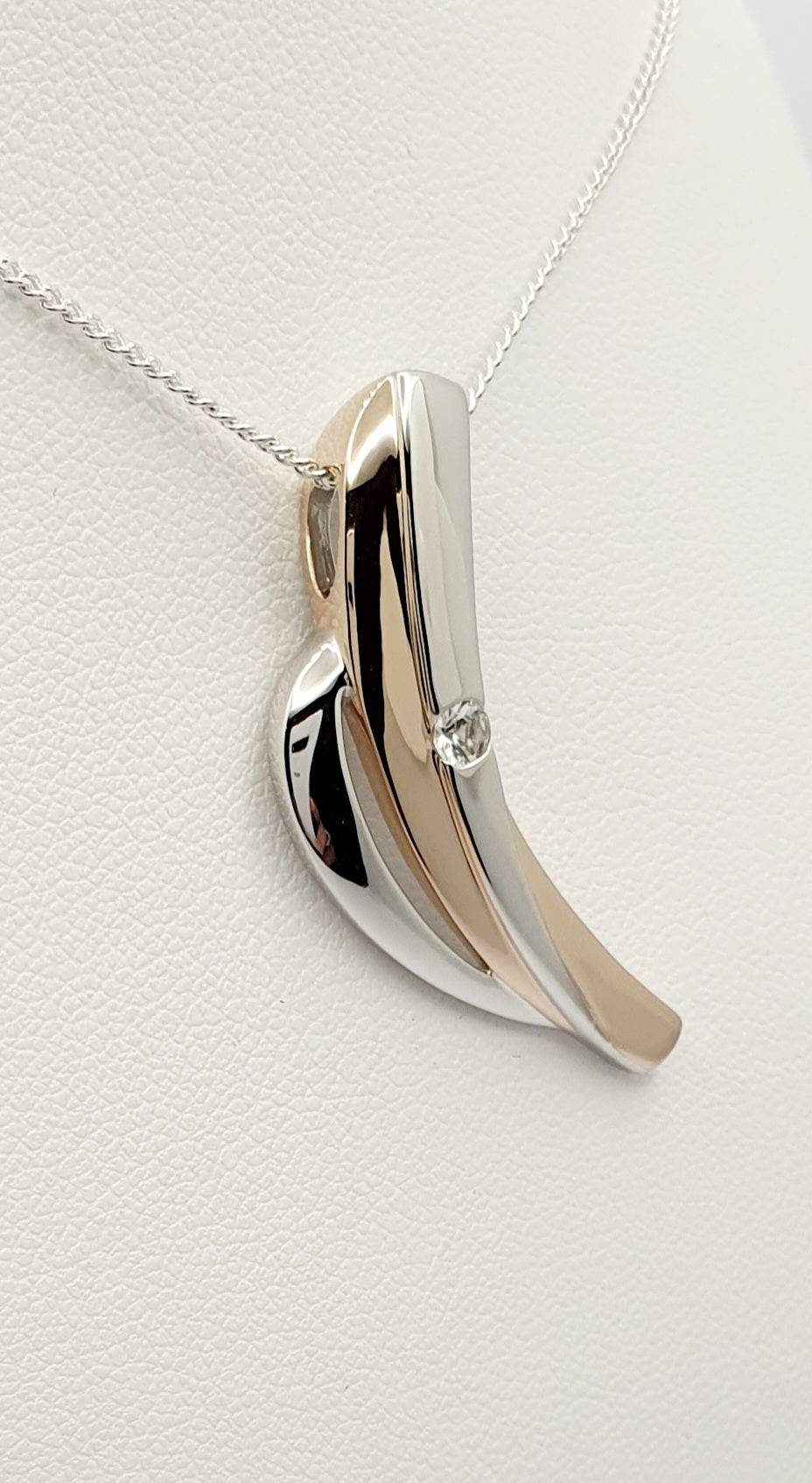 Sterling Silver, Rhodium & Rose Gold Plated Pendant, Set With White Sapphire's
