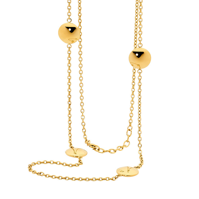 Stainless Steel Gold IP Plating 90cm Chain w/ Puff Circle