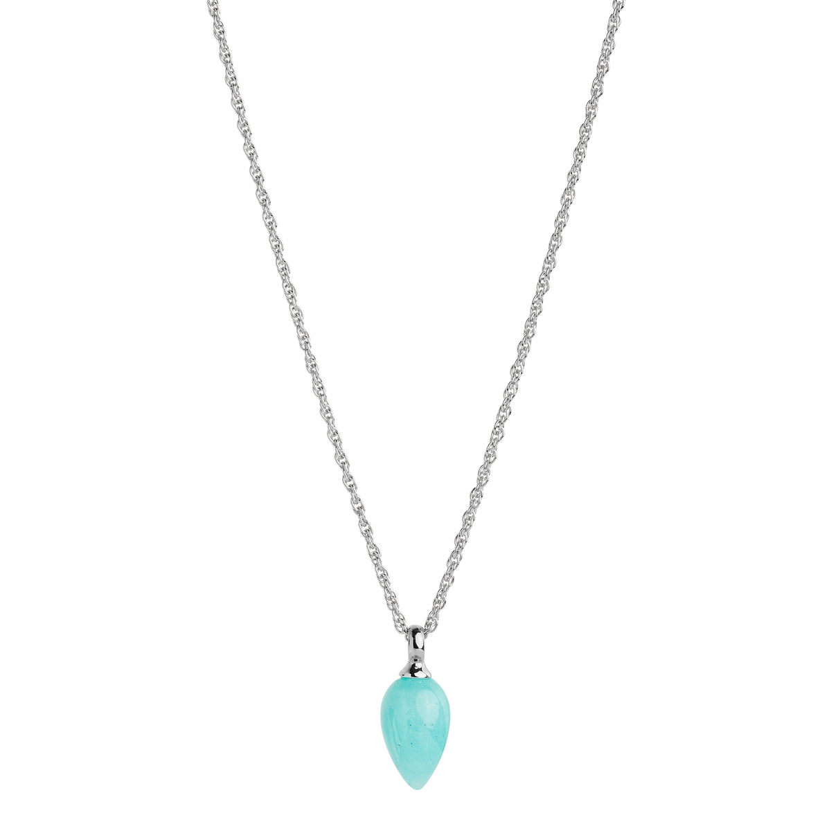 Sterling Silver 8X13mm Amazonite Pendant On C0150-45Cm 1Mm Silver Twist Chain, Antitarnish