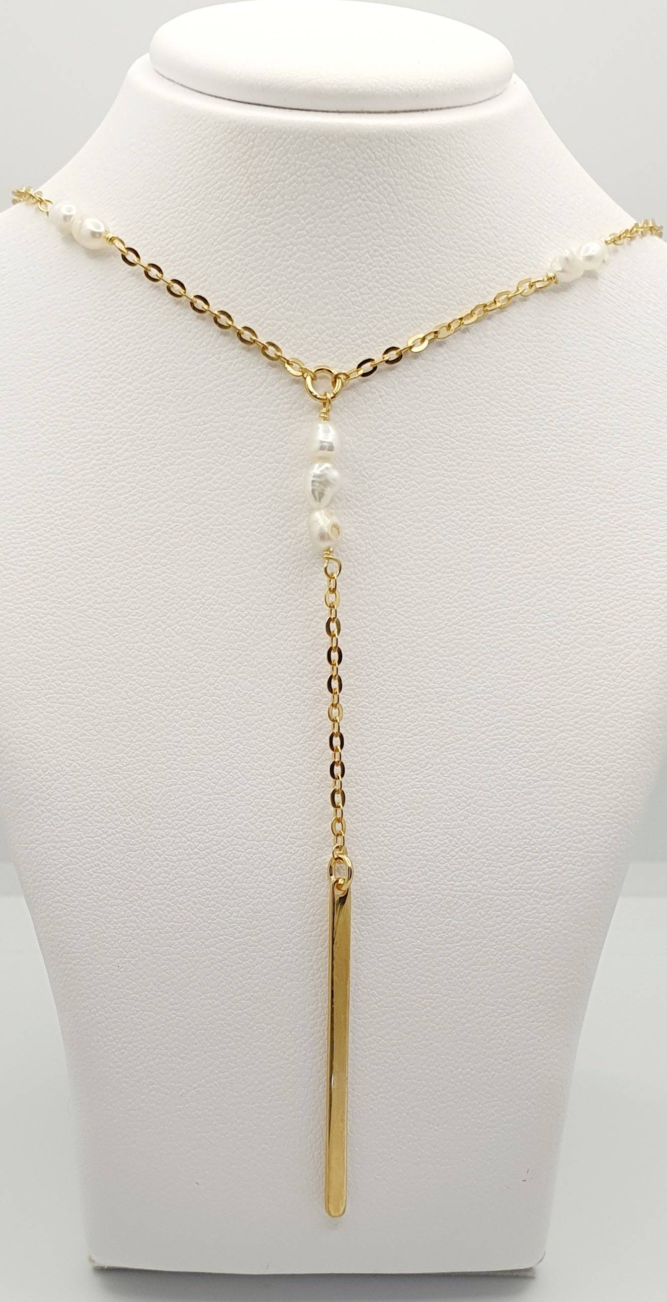 Sterling Silver Yellow Gold Plated Pearl Necklace 40cm With 5cm Extension