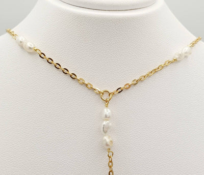 Sterling Silver Yellow Gold Plated Pearl Necklace 40cm With 5cm Extension