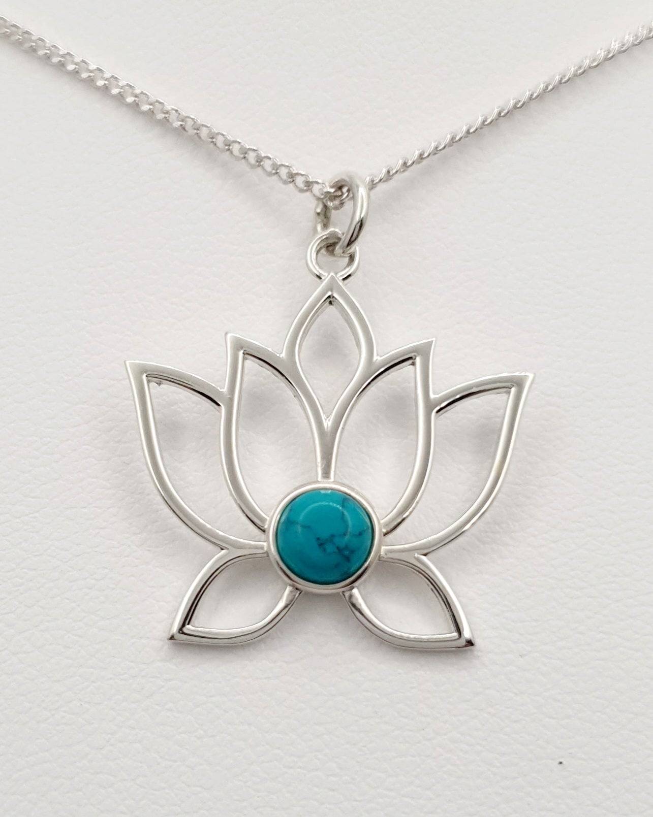 Sterling Silver Turquoise Lotus Pendant 20mm