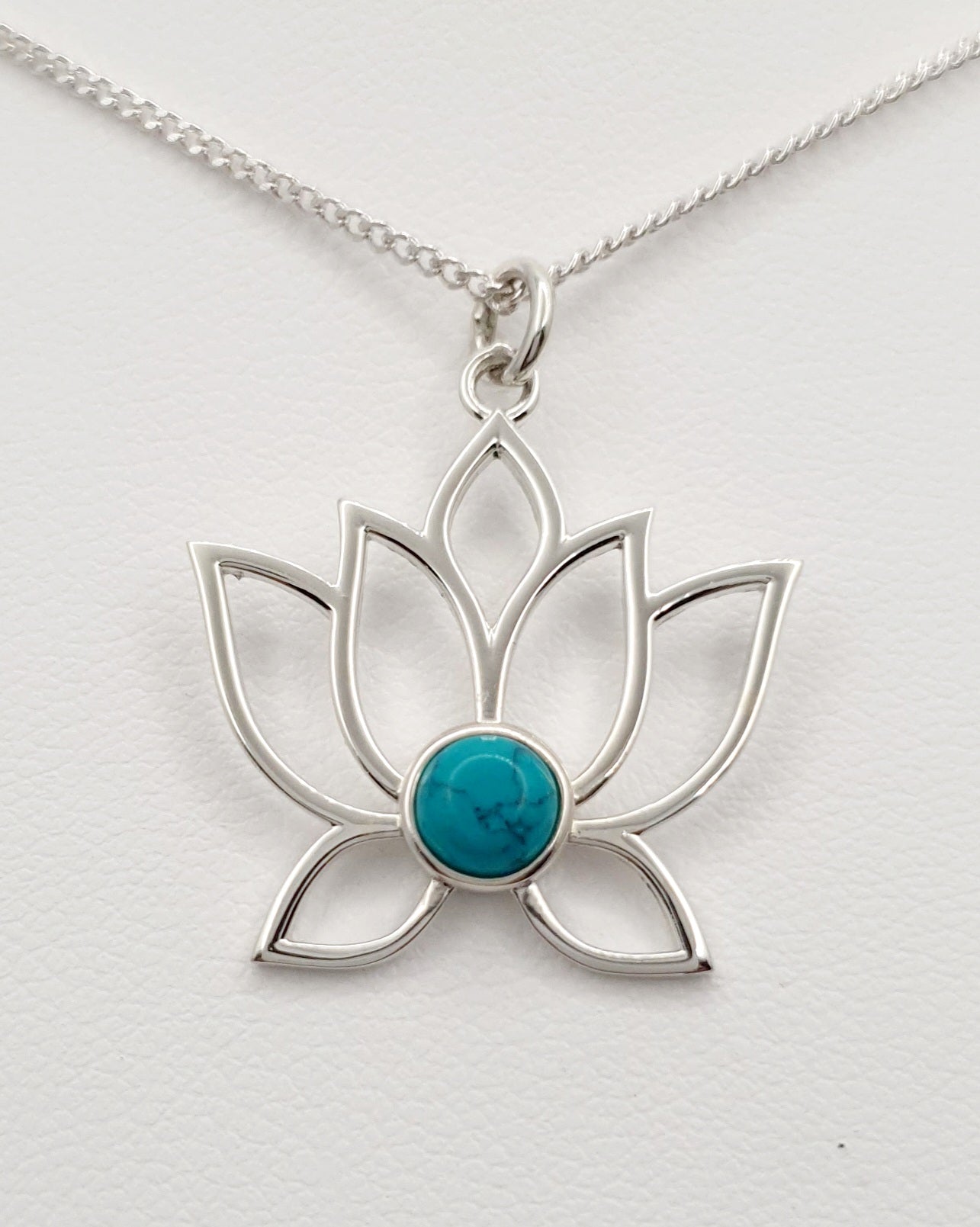 Sterling Silver Turquoise Lotus Pendant 20mm