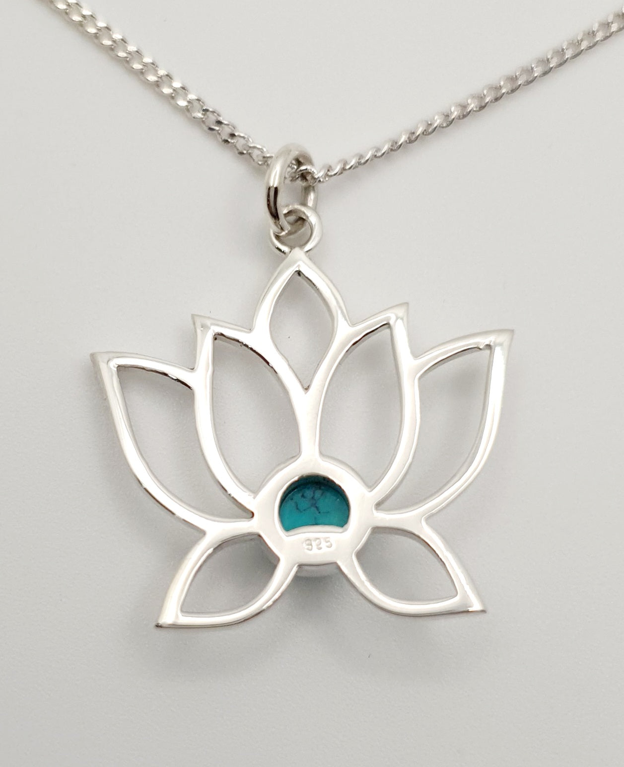 Sterling Silver Turquoise Lotus Pendant 20mm
