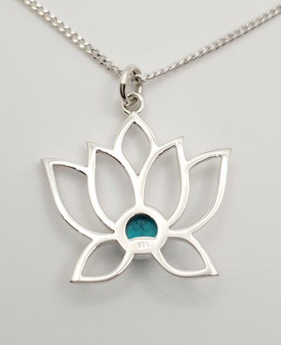 Sterling Silver Turquoise Lotus Pendant 20mm