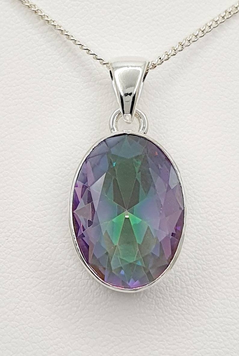 Sterling Silver Mystic Quartz Oval 17mm X 13mm Pendant