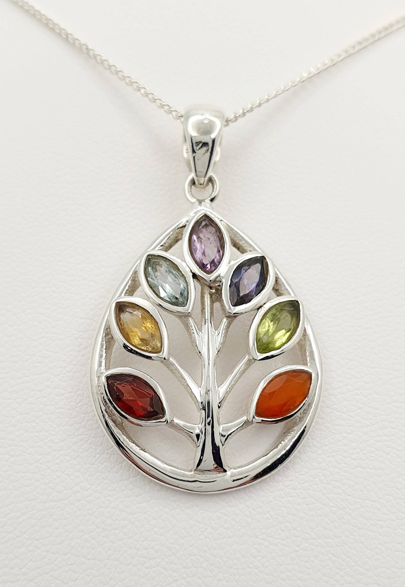 Sterling Silver Chakra Tree Of Life 4cm Pendant Set with Natural Stones