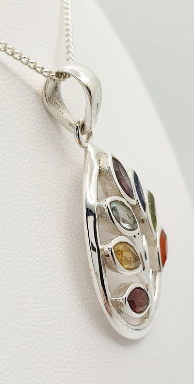 Sterling Silver Chakra Tree Of Life 4cm Pendant Set with Natural Stones