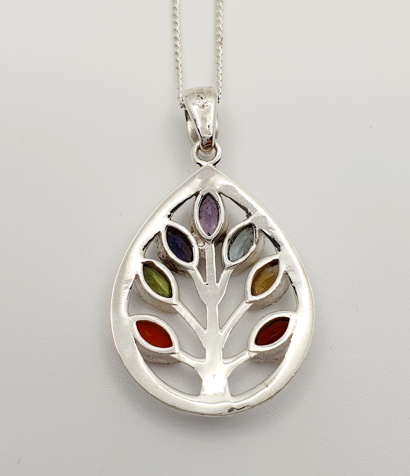 Sterling Silver Chakra Tree Of Life 4cm Pendant Set with Natural Stones