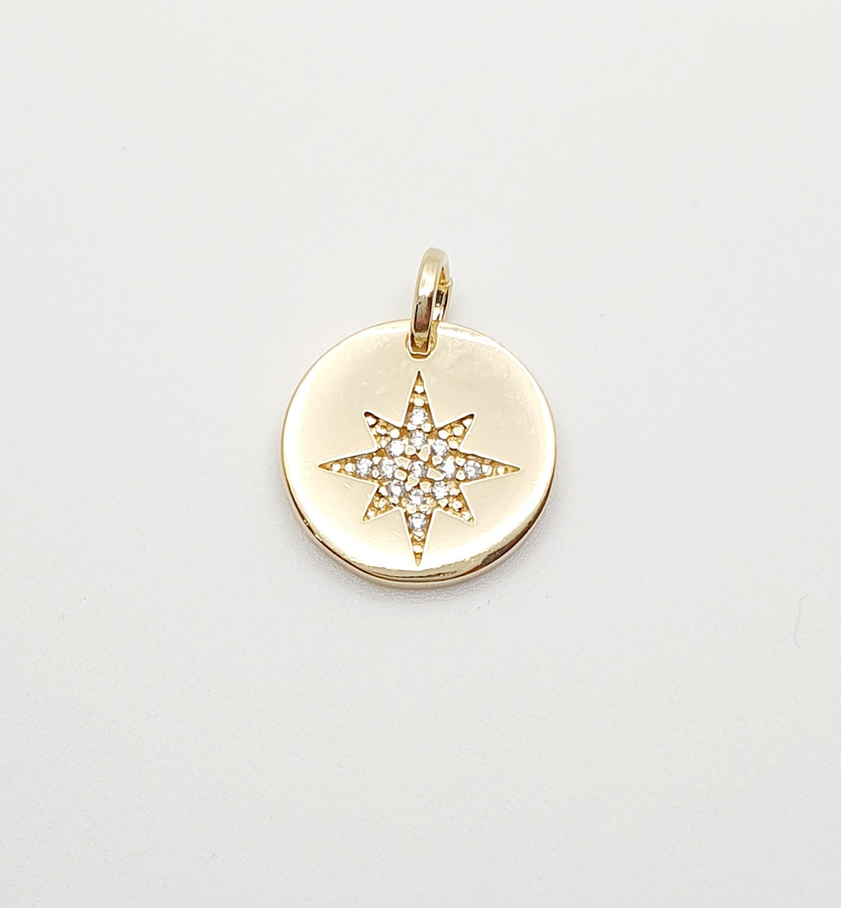 18K Gold, Filled, Starburst Star Disc Pendant with CZ's