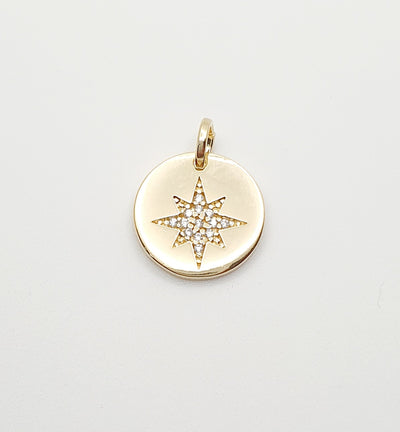 18K Gold, Filled, Starburst Star Disc Pendant with CZ's