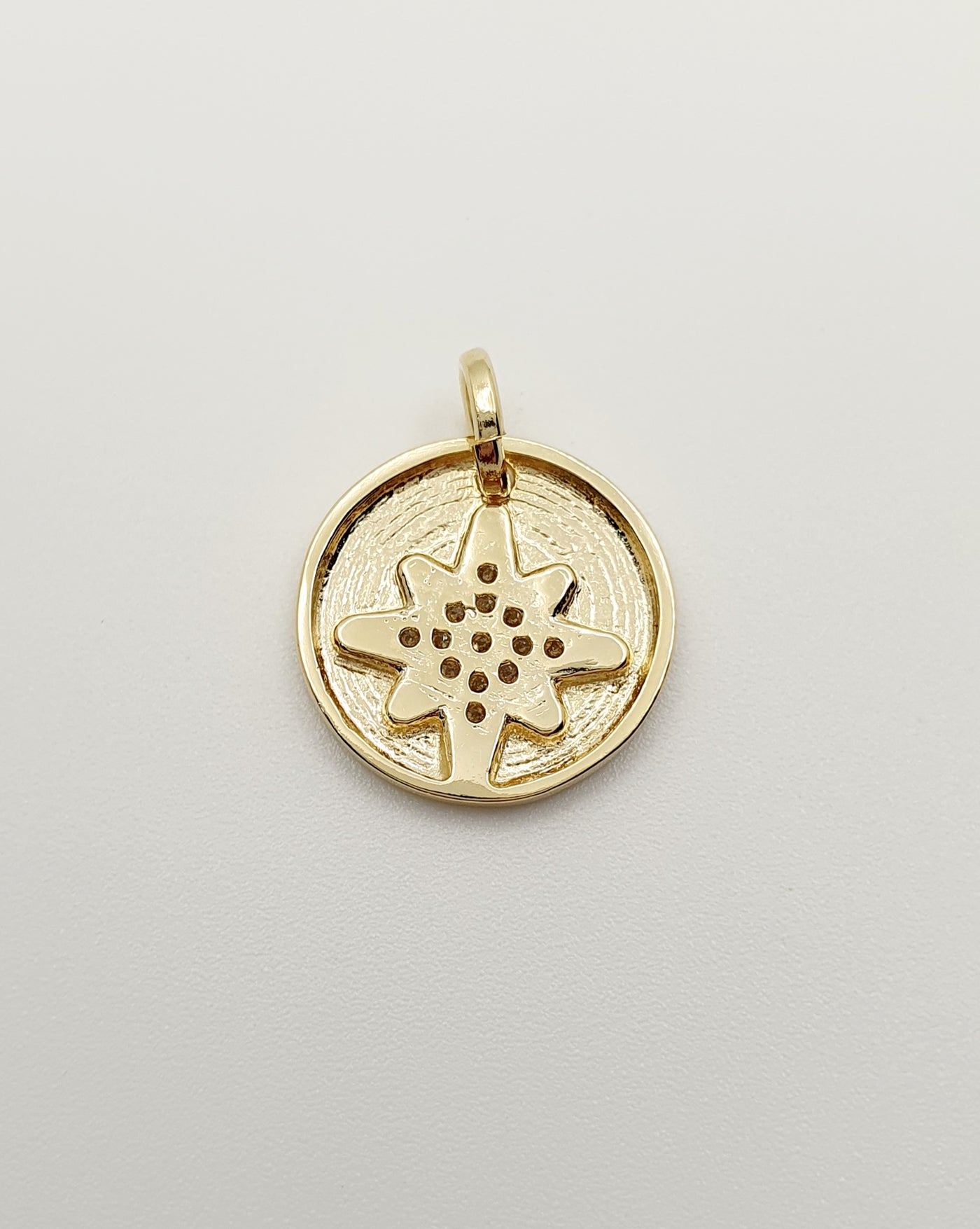 18K Gold, Filled, Starburst Star Disc Pendant with CZ's