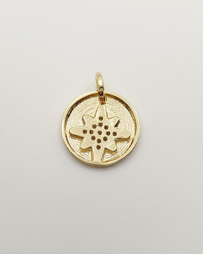 18K Gold, Filled, Starburst Star Disc Pendant with CZ's