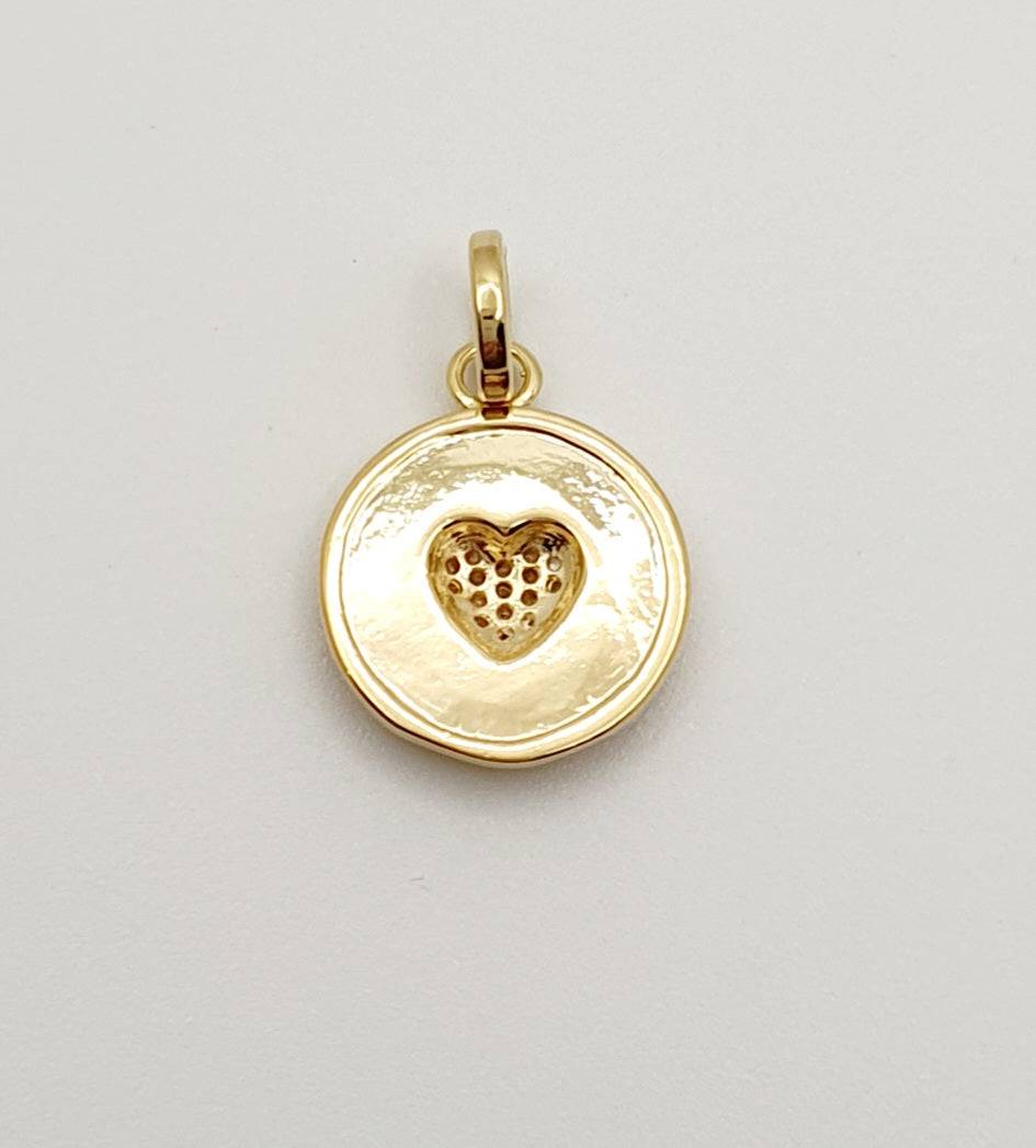 18K Gold, Filled, Spoke Textured Heart Pendant With CZ's