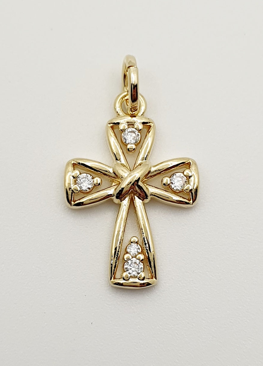 18K Gold, Filled Cross, Set With CZ's