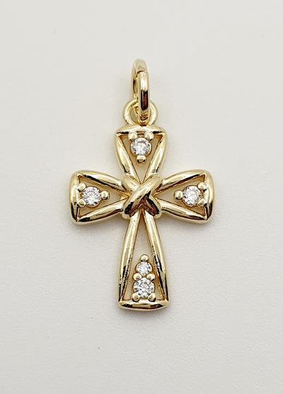 18K Gold, Filled Cross, Set With CZ's