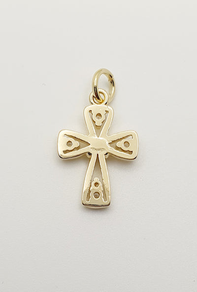 18K Gold, Filled Cross, Set With CZ's