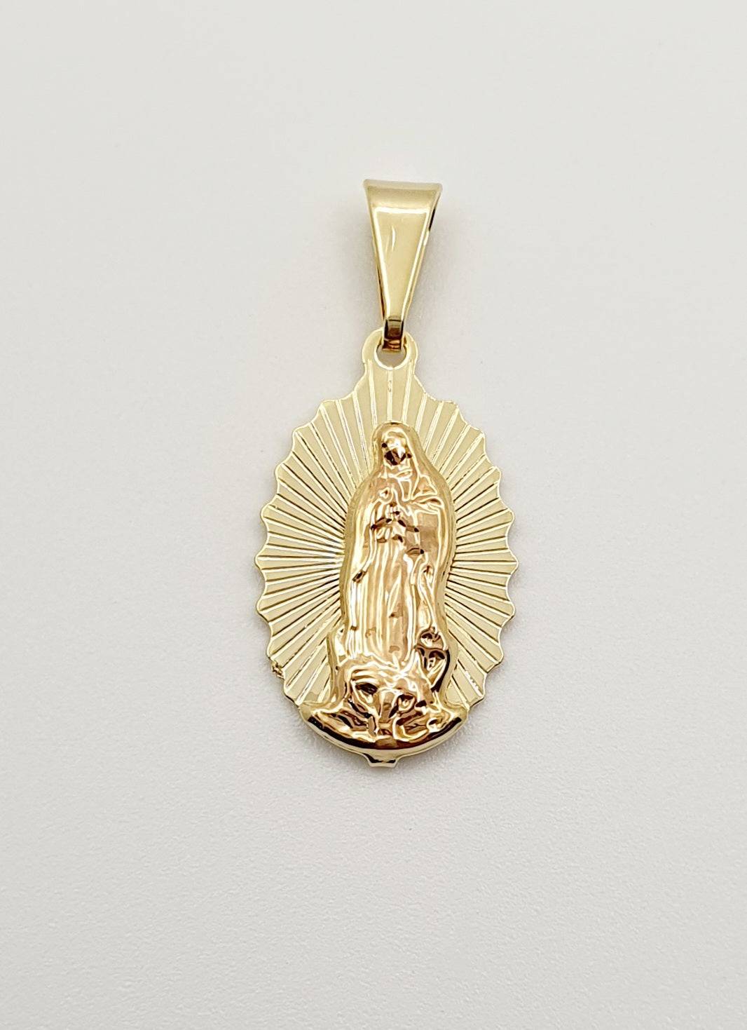 18K Gold, Filled, Lady Of Guadalupe Pendant With Rose Gold Detail