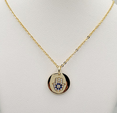 18K Gold, Filled, Hamsa Pendant With CZ's on a 45cm Adjustable Chain