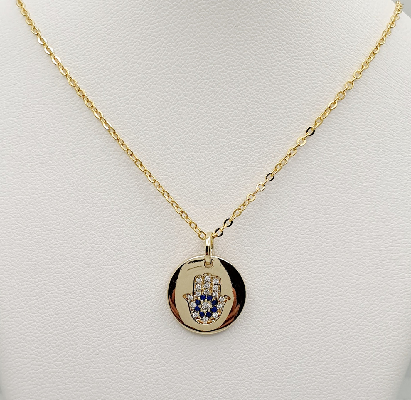 18K Gold, Filled, Hamsa Pendant With CZ's on a 45cm Adjustable Chain