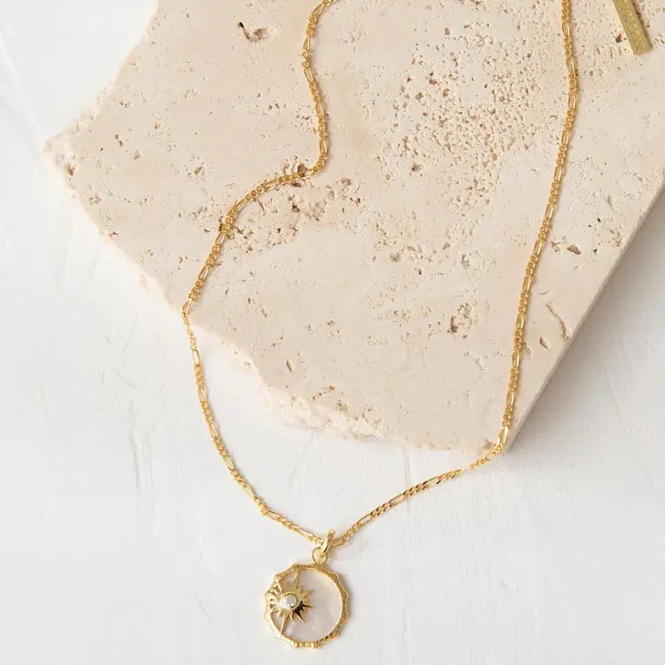 Aurora Necklace in 14K gold plated on Sterling Silver on40cm plus 5cm extention figaro Chain