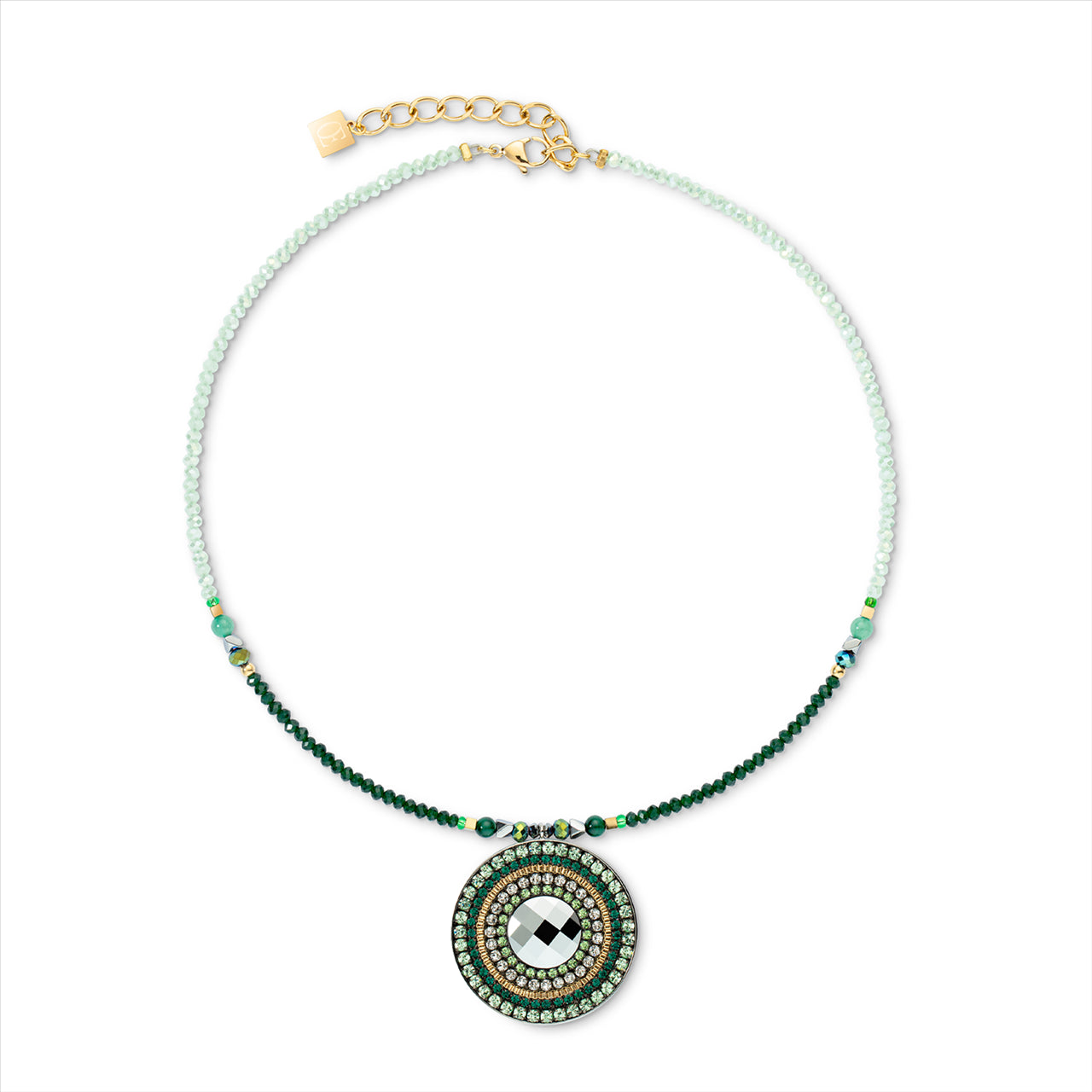 Natural Selection - Necklace 42Cm, Gold Plated St/St With Malachite/Green Aventurine/Cut Glass/Hematite With Titanium Oxide & European Crystals