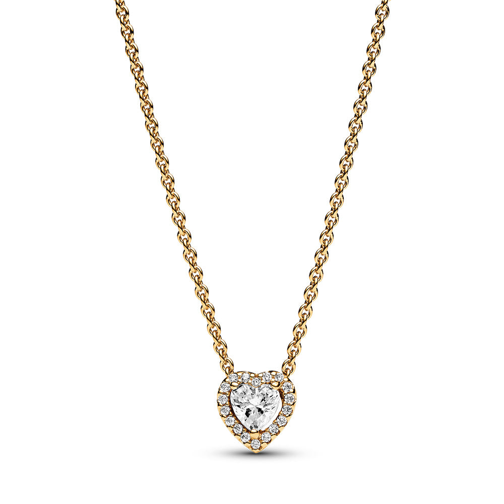 Heart 14K Gold-Plated Collier With Clear Cubic Zirconia 50cm
