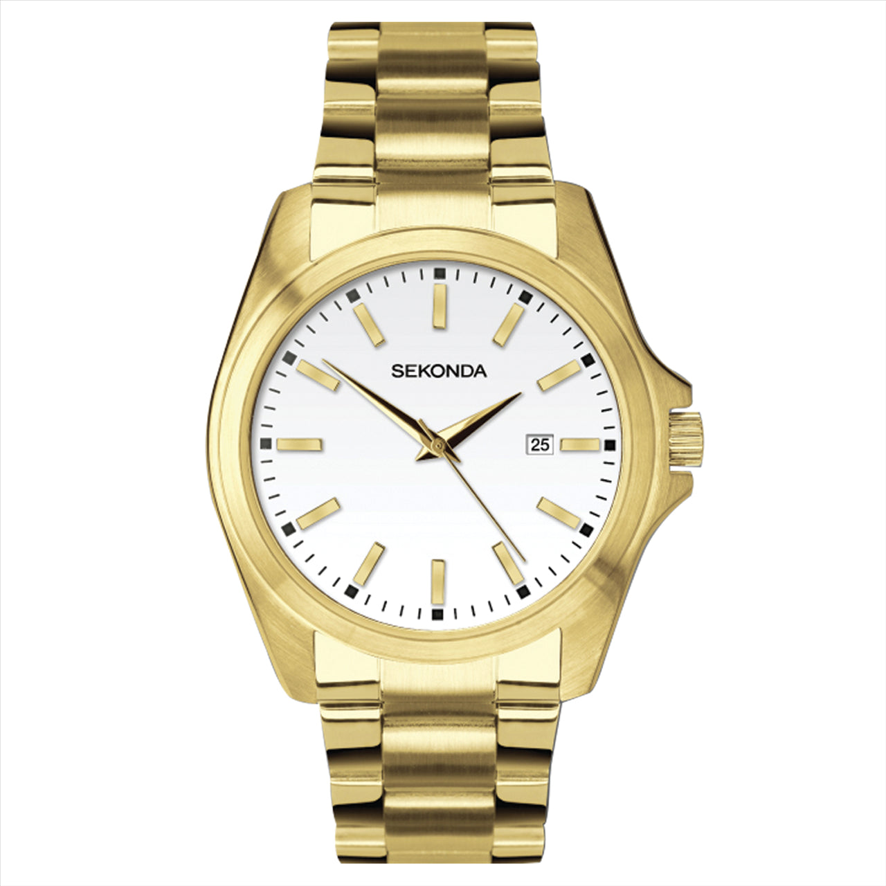 Gents Gold Plated Watch Gold Case White Dial Yellow Gold IP plated Bracelet t 100M